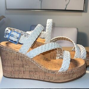 Worn once –BORN  BOC- Crissy size 9 braided, cork, ultra high wedge white .